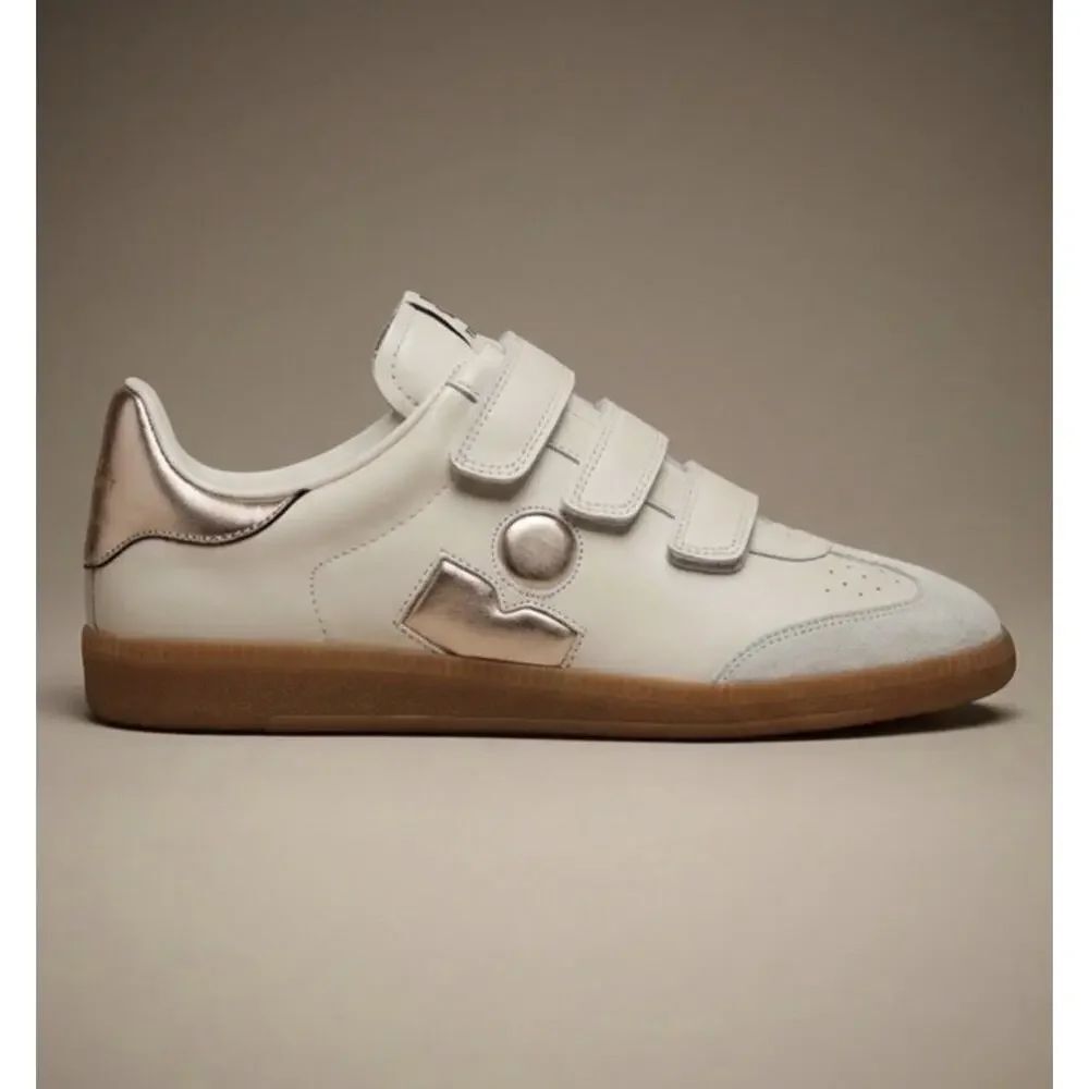 Isabel Marant Beth Sneakers Chalk Beige Leather Suede Hook & Loop Size 36